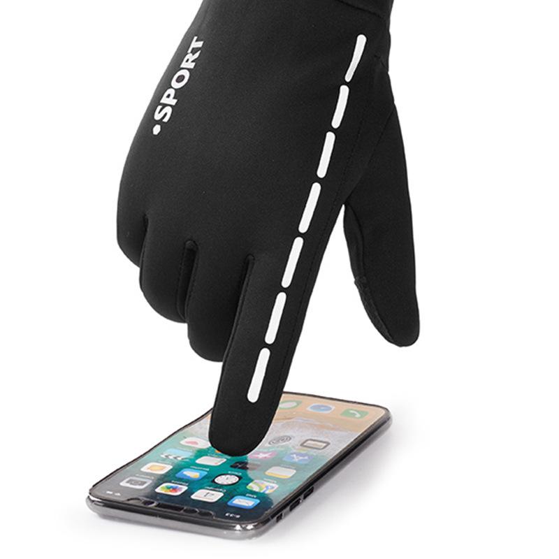 Sports Fleece Warm Color Blocked Gloves Men Touch Screen Skiing Cycling Cold Resistant Outdoor