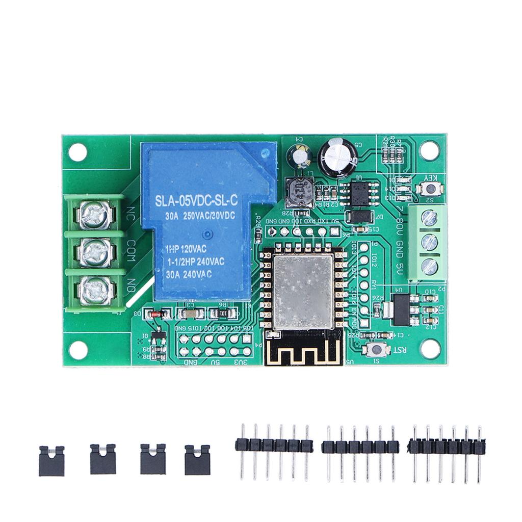 30A Relay Module 1 Channel WIFI Control Development Board with Pin Headers Sockets ESP‑12F