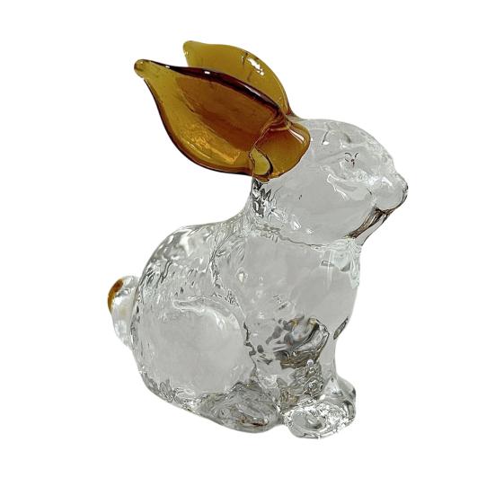 Faux Crystal Easter Bunny Figurine Handmade Clear Glass Rabbit Statue Miniature Animal Sculpture