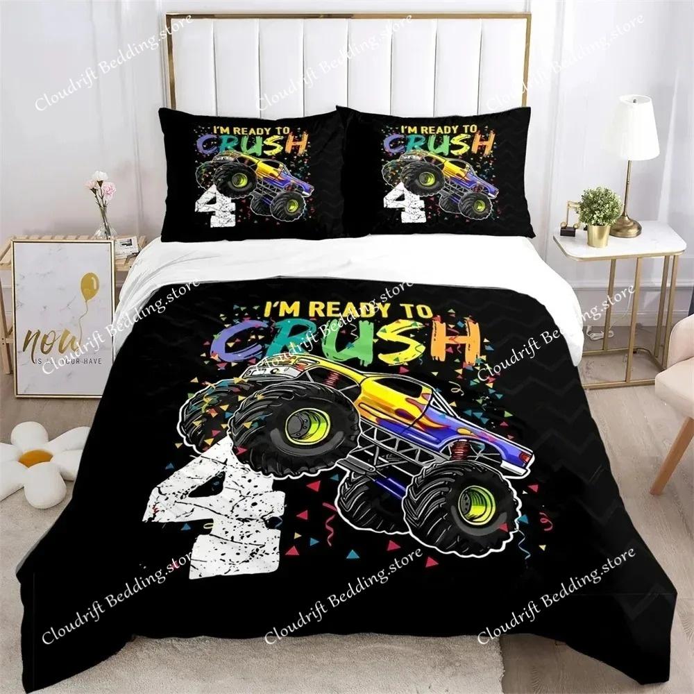 Monster Truck Duvet Cover Catroon Monster Jam Bedding sets Soft Quilt Cover and Pillowcases for Teens SingleDoubleQueenKing
