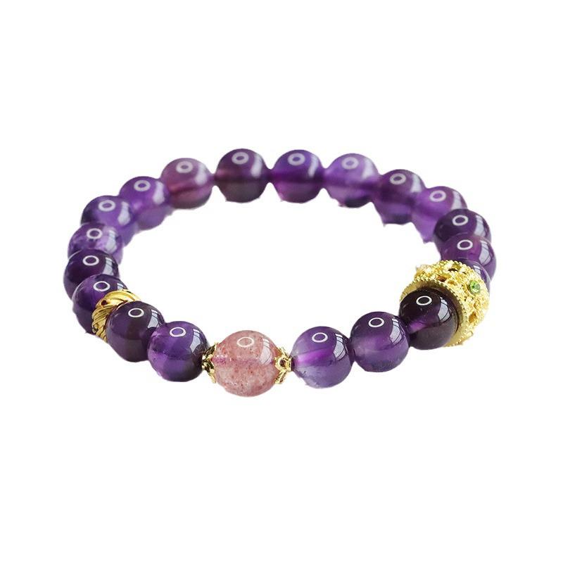Juan Yu Nine Purple Li Natural Amethyst & Strawberry Crystal Bracelet for Women - Fire Color Treasure Jewelry