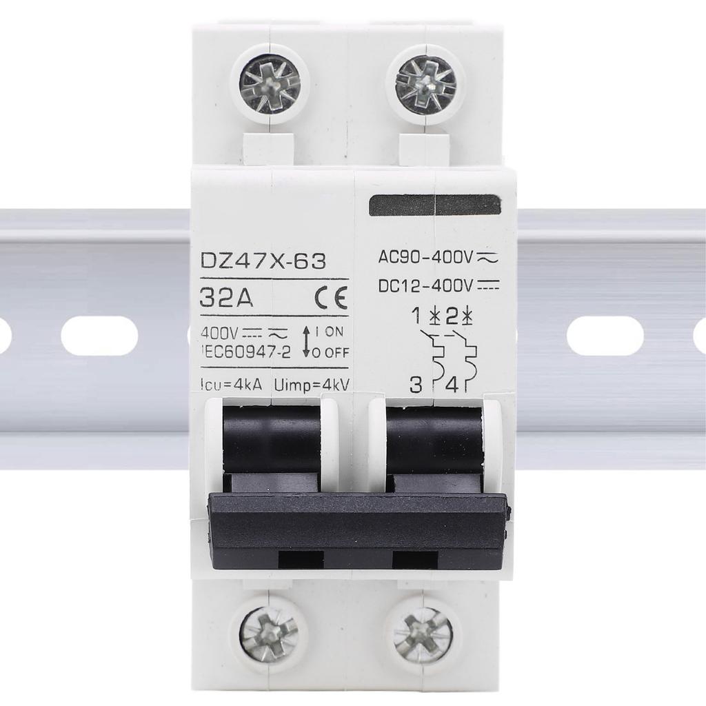 2P Miniature Circuit Breaker DIN Rail Mount Disconnect Switch for Solar System DC12‑400V AC90‑400V 3