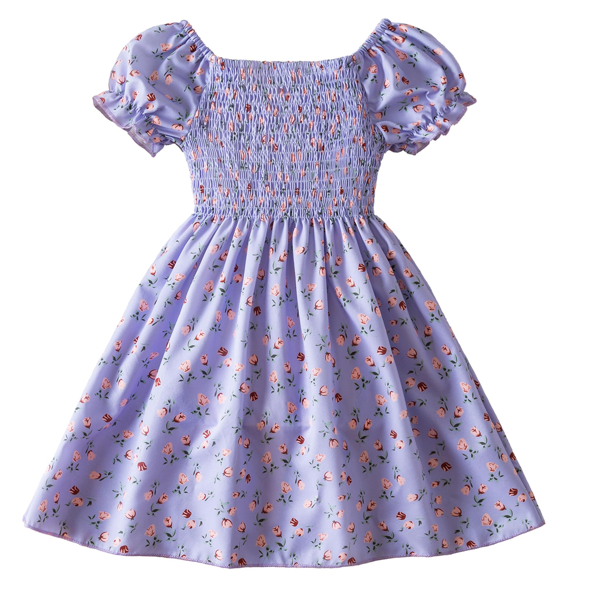 

Maeau Short Sleeve Floral Square Puff Princess Perfect for School or Size 3Y Girls Dress, Print, Neck, Sleeves, Style, Stylish, Casual, Kindergarten,