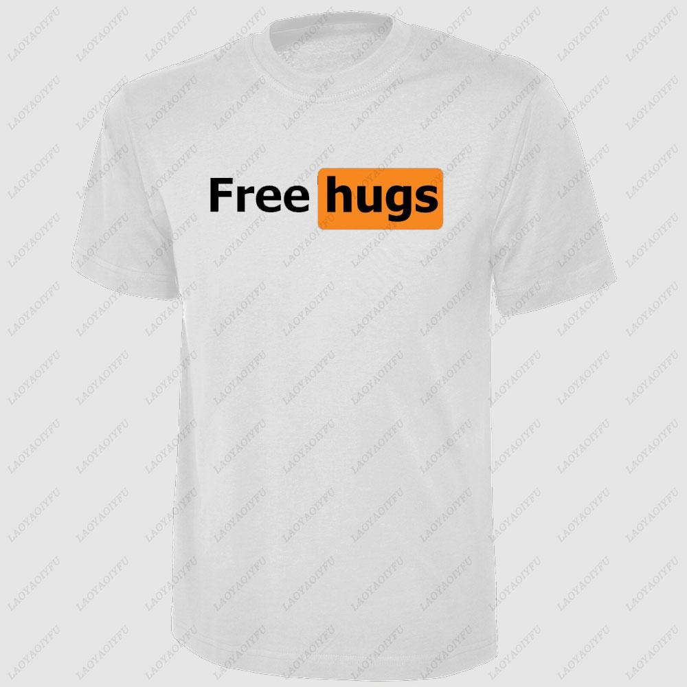 Free Hugs Man T-Shirt Short Sleeve Printed Funny Cotton Shirt Summer Novelty Gift Men Humour O-neck Tee Tops