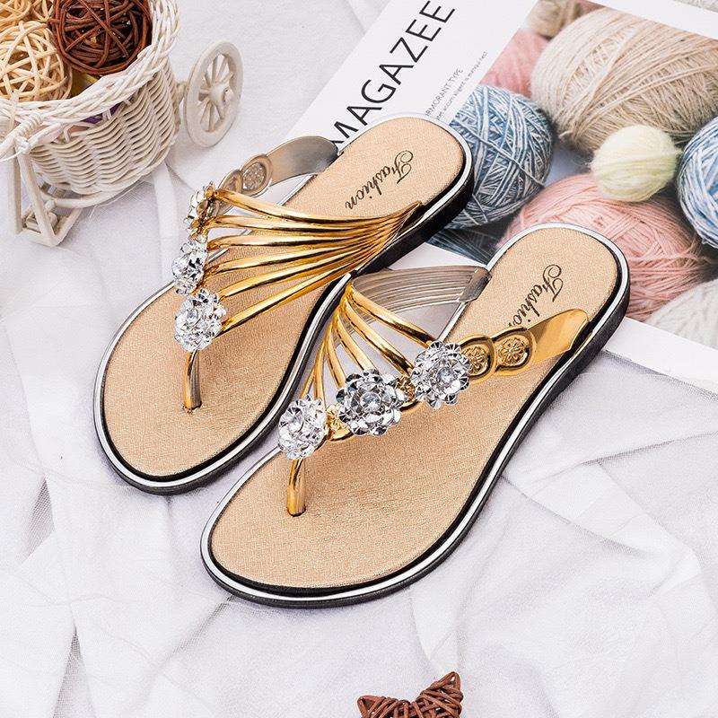 Women's Rhinestone Floral Thong Sandals - Strap Casual Summer Shoes Flip-flops Slippers