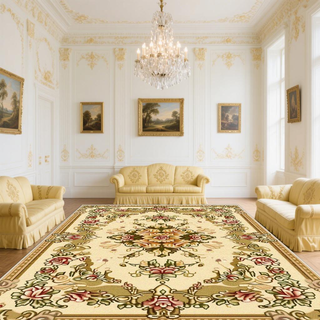 Alfombra Clásica Europea para Sala de Estar Flor Planta Lujo Pelo Alto Decoración Dormitorio Alfombra Salón Vestidor Antideslizante Suave Felpudo