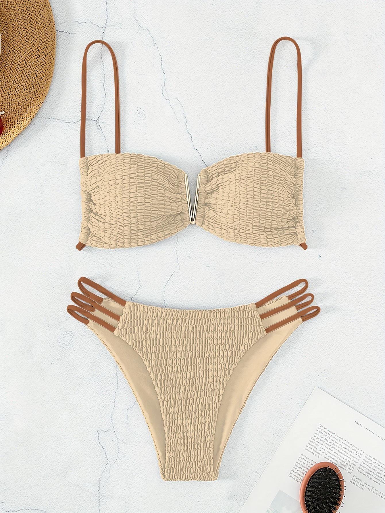 

Цветной купальник-бандо из двух частей с драпировкой - Женский модный бикини XL грязно-белый