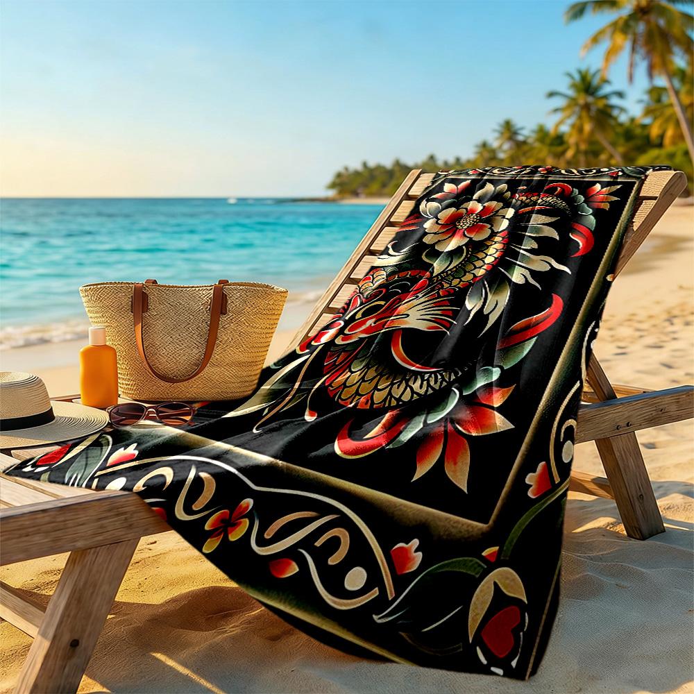 Tattoo Style Beach Towel Quick-Dry Soft Microfiber Comfortable Lightweight
