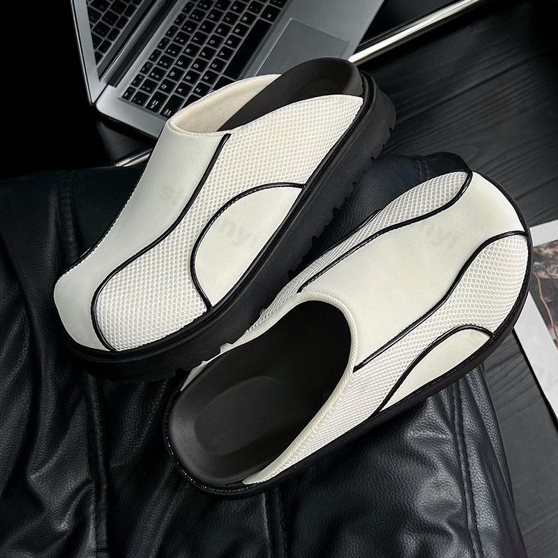 

Мода Лето Новинка 2025 Мужская Мода Тренд Сандалии Индивидуальный Дизайн Линий Пара Удобные Уличные Комфортные Легкие Тапочки 35 белый