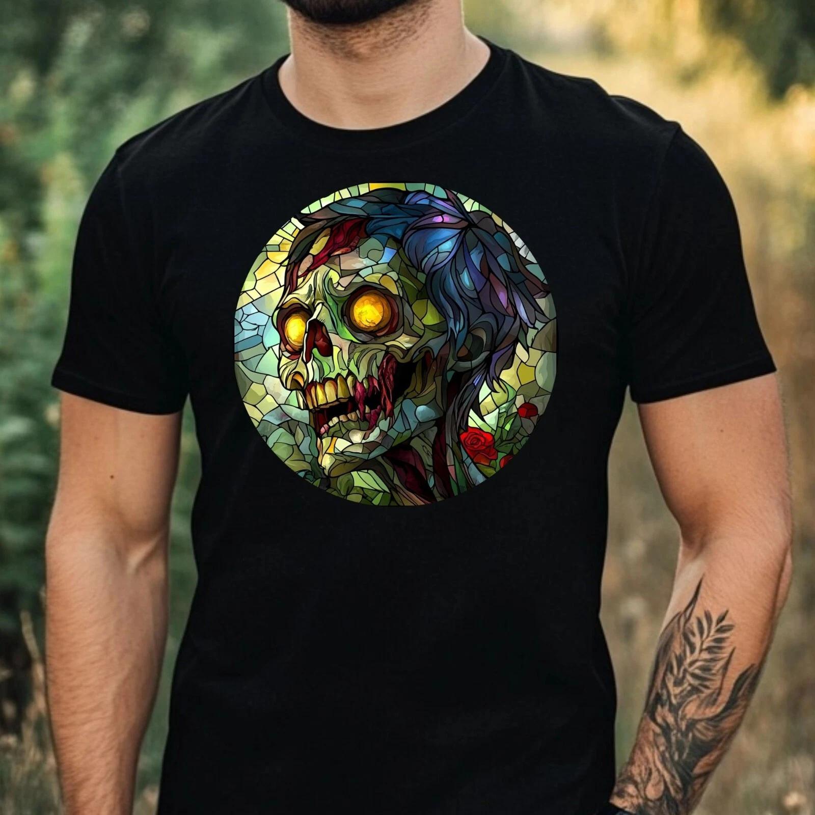 T-Shirt Herren Zombie Buntglas Motiv Baumwolle Größe XS bis 5XL L
