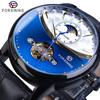 Forsining Montre automatique de Phase de lune pour hommes, montre-bracelet mécanique dorée, étanche, décontractée, en cuir véritable, horloge à Tourbillon