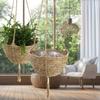 Straw Woven Basket Portable Suspended Wall Hanging Flower Plant Suspension Basket for Balcony