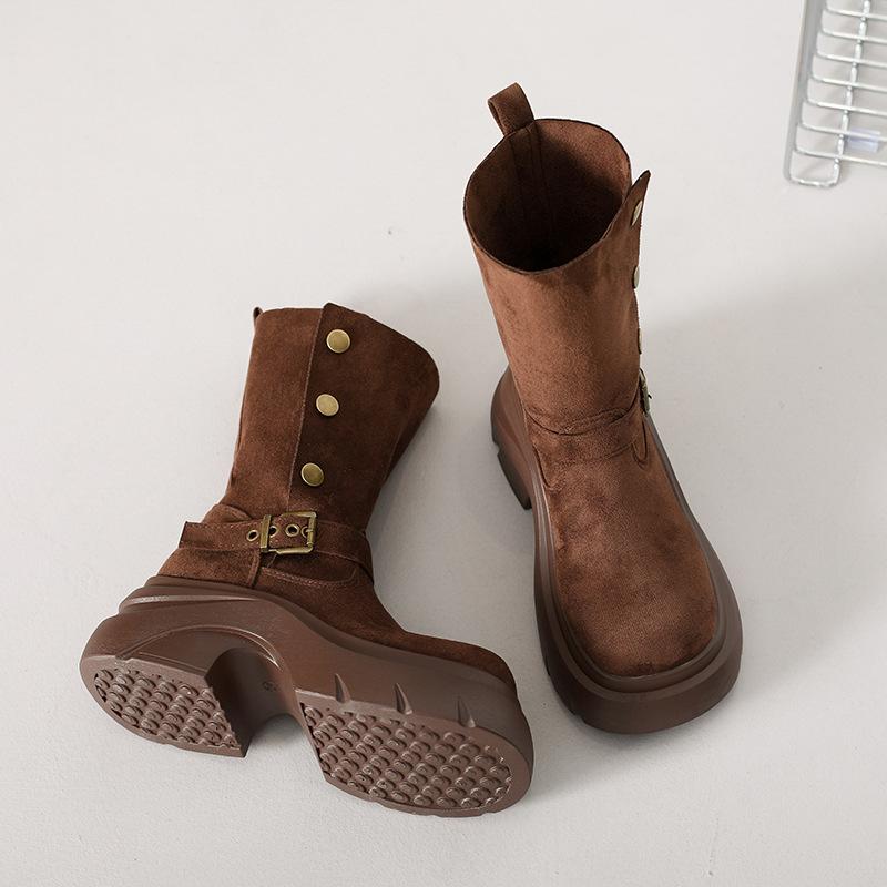 

Retro thick-soled Martin boots women s 2025 new popular Maillard short boots two wear rivet belt buckle medium boots 40 коричневый