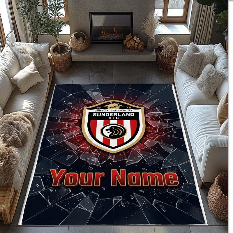 Sunderland FC Bedruckter Kristall-Samt-Teppich Rutschfester Kristall-Samt-Teppich für Sofa, Schlafzimmer, Innenbereich, Heimdekoration