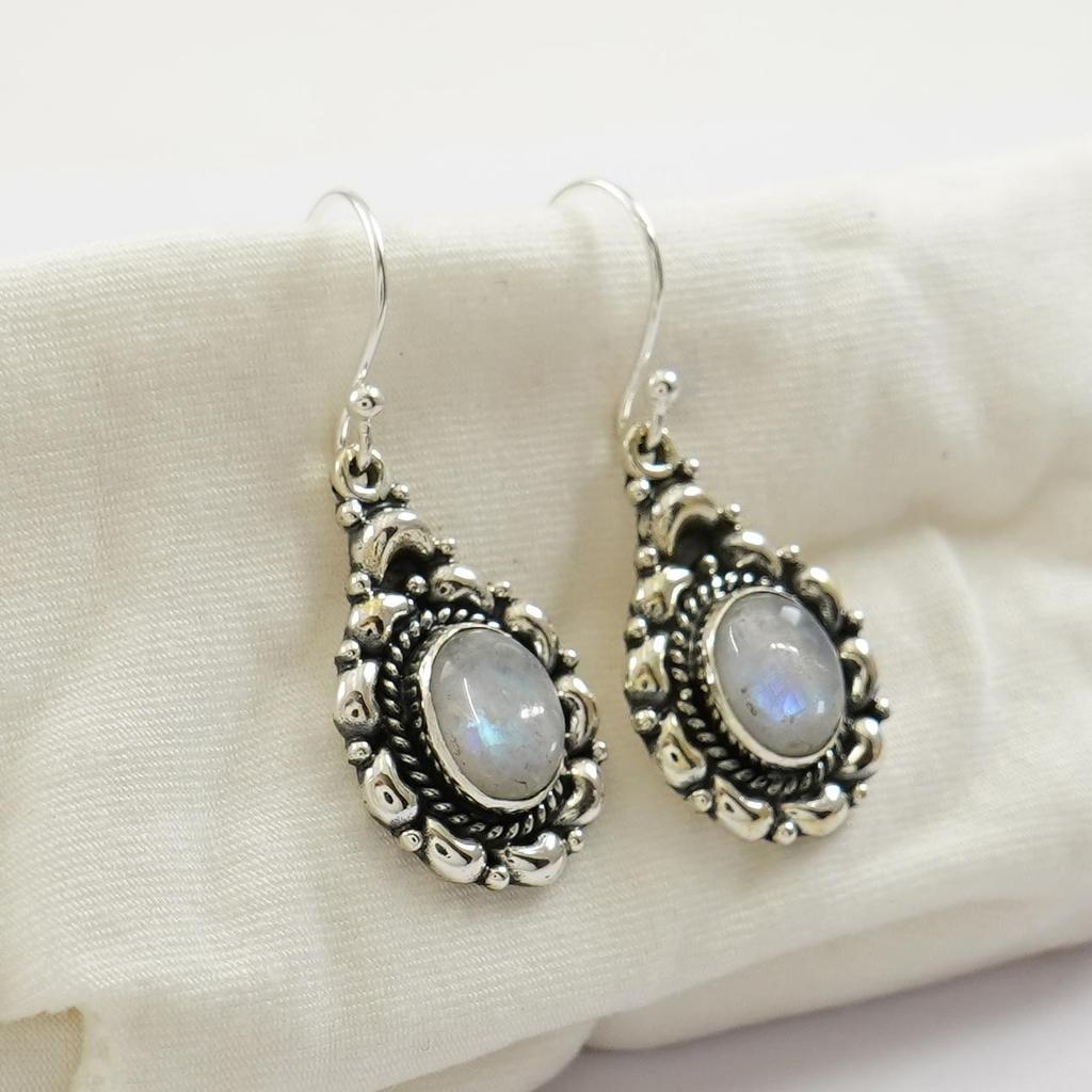 Natural Moonstone Earrings, Oval Designer Earrings, Gemstone Earrings, Wedding Earrings, 925 Sterling Silver Handmade Earrings