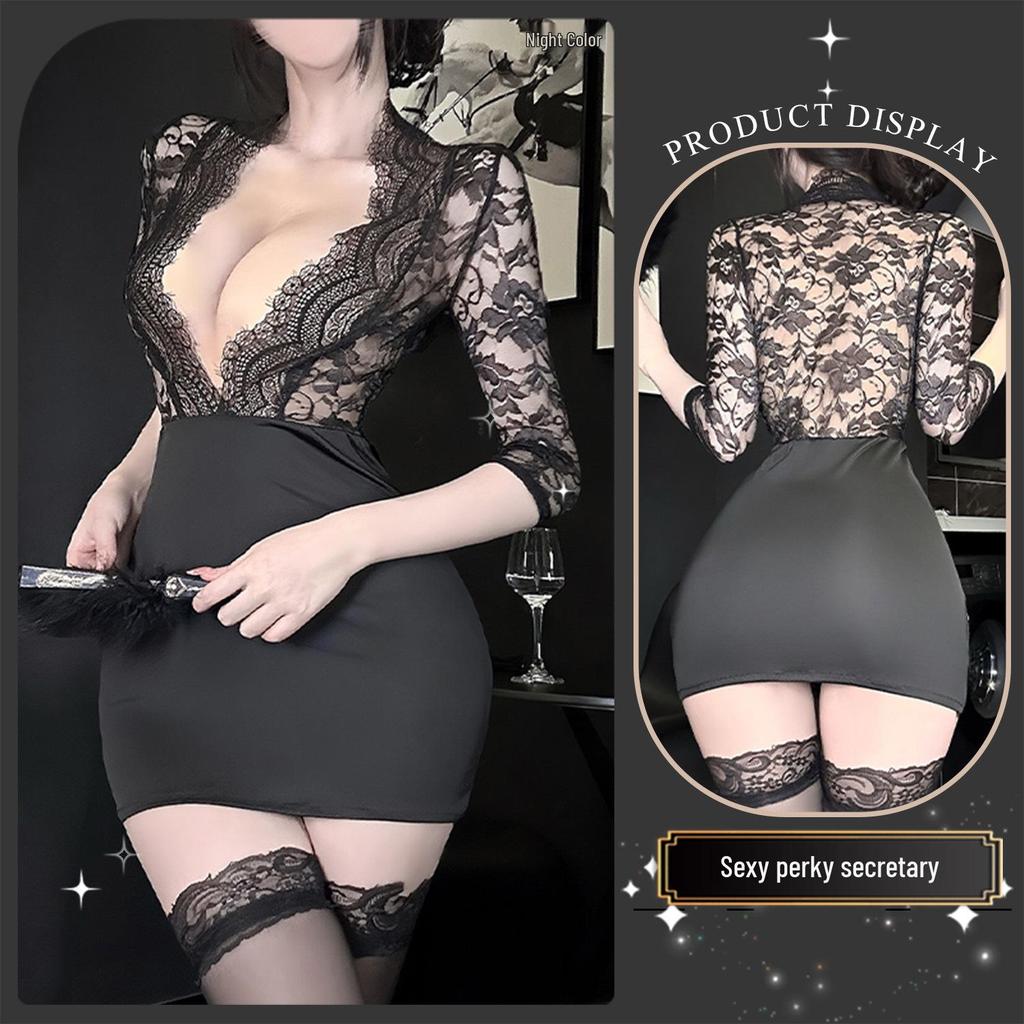 Golden Night Sexy Lace Purple Bodycon Dress with Push-up for Role Play 