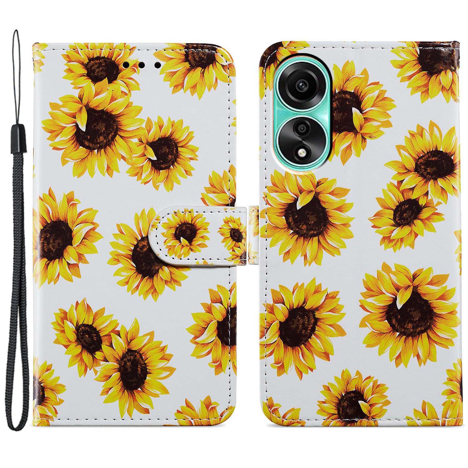 

For Oppo A38 4G Case Pattern Printed PU Leather Stand Wallet Phone Cover Sunflower
