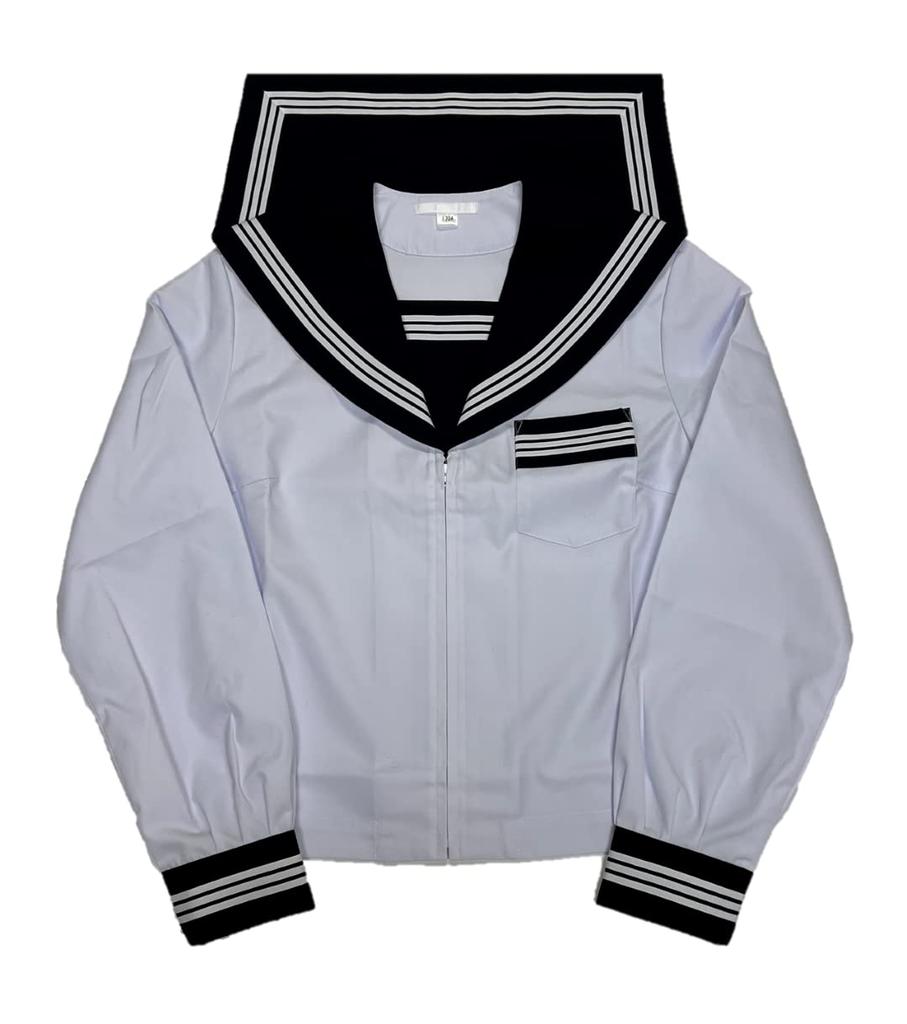 Summer Sailor School Standard Student Sailor Uniform School Made In Popular Sailor Front Opening Zipper Type Girls' Long-sleeved Uniform, White,
