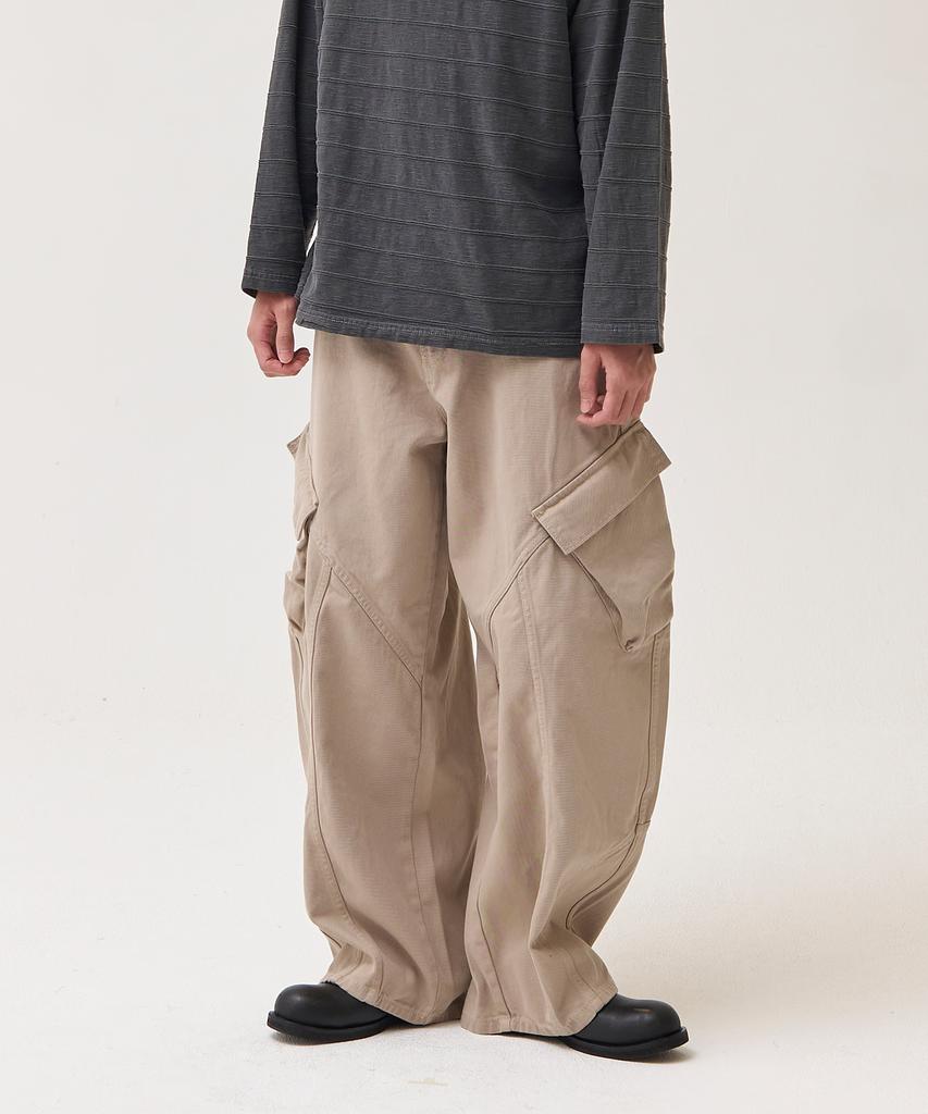 Akesi Carving Washed Cotton Cargo Pants_Beige