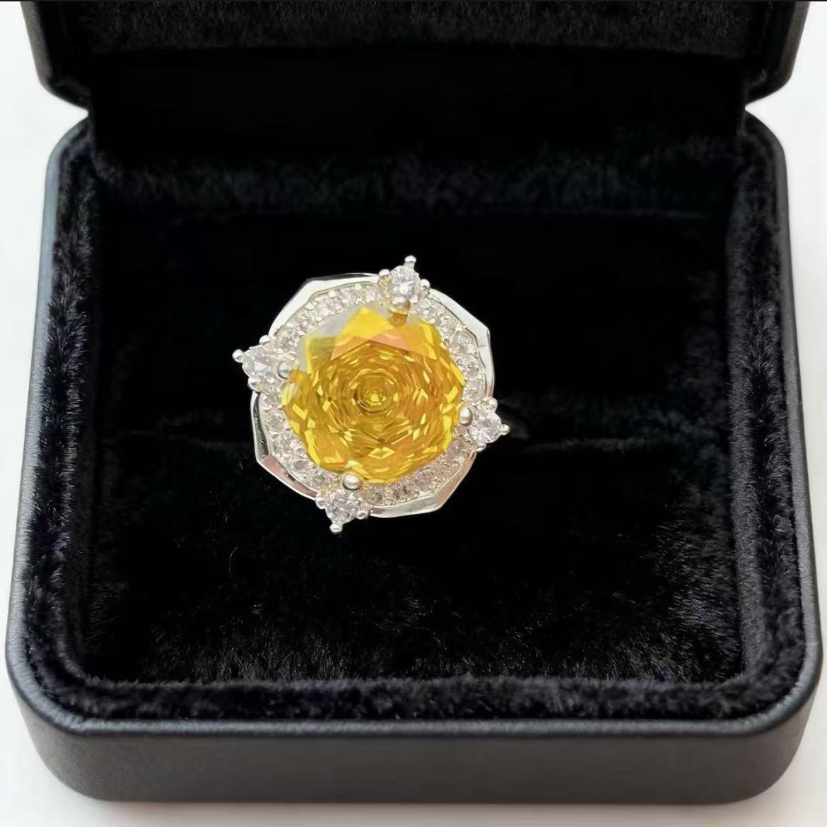 

Large Octagon Rose-Cut Multi-Faceted Ring, 18k Real Gold-Plated, High Color Retention.