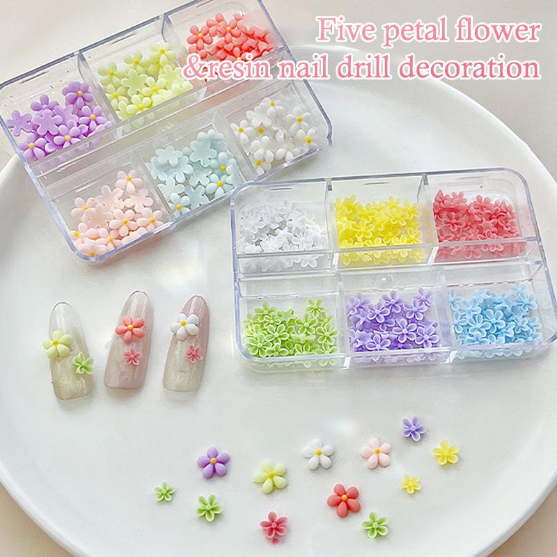6 Grid/Box 3D Resin Macaron Colored Petal Nail Art Decoration Cute Mini Flower Nail Charms Accessories Supplies For Manicure Diy
