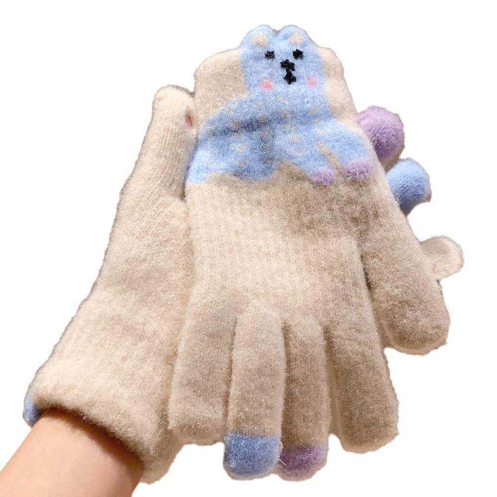Touch-screen Warm Knitted Gloves Cartoon Girls Winter Gloves Riding Protective Mittens Cycling