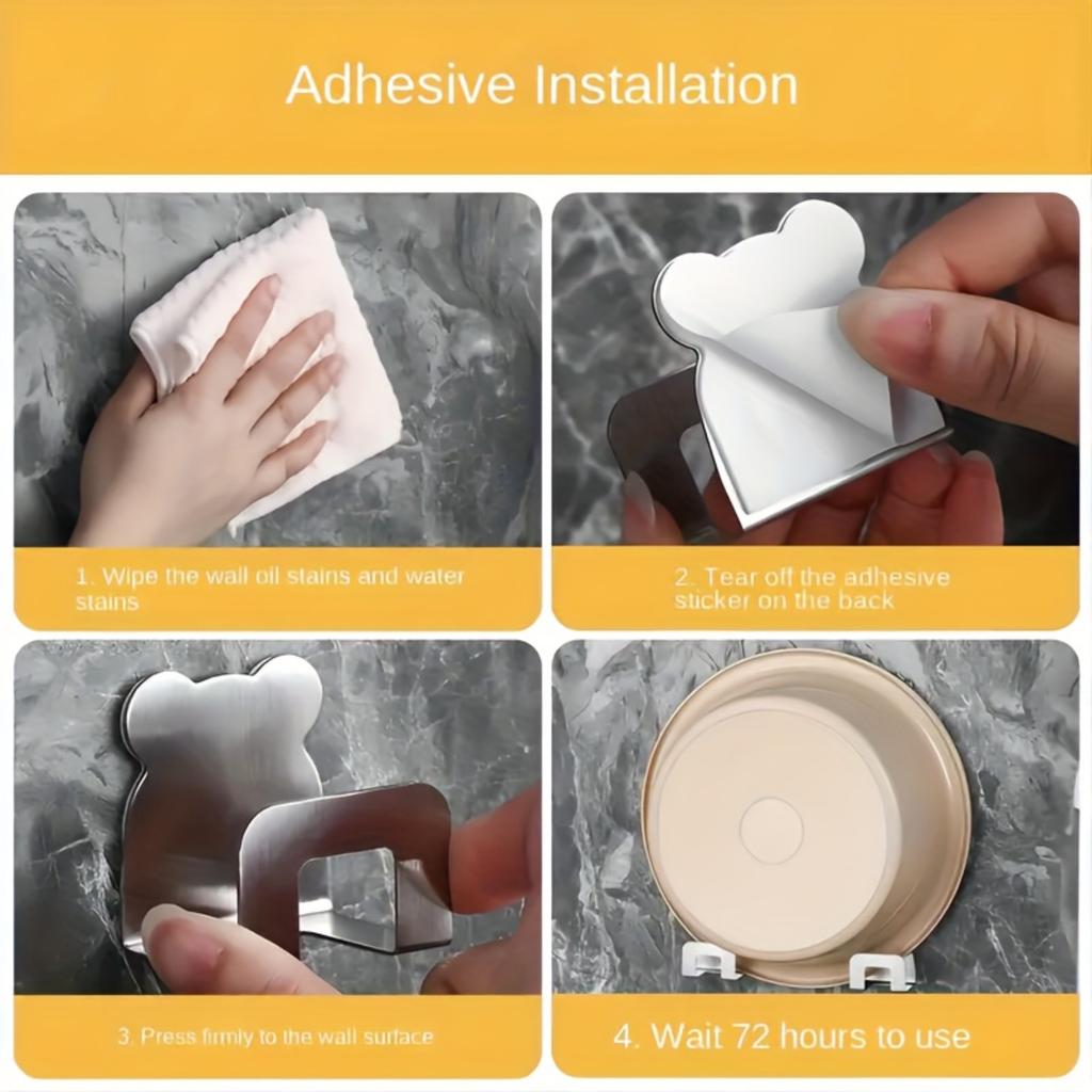 1pc Stainless Steel Kitchen Sink Sponge Rack, Sticky Drain Drying Rack, Kitchen Wall Mounted Storage Hooks .