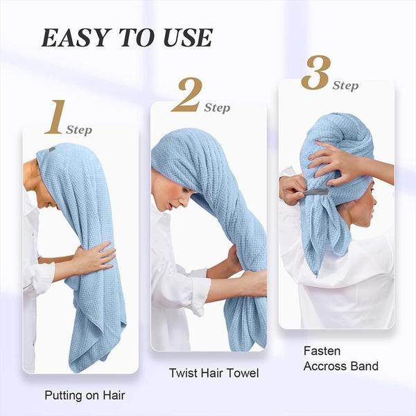 Microfiber Hair Towel Wrap For Women & Kids - Travel & Bathroom Essential - Quick Dry Hair Turban For Curly, Long & Thick Hair 39.37''x23.62''