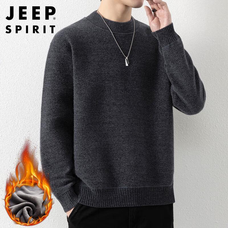 JEEP SPIRIT Men's Winter Fleece-Lined Round Neck Sweater