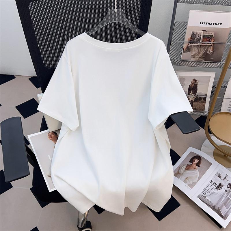 Plus Size Women's Mid-Length Loose Fit Round Neck Short Sleeve T-Shirt (200/300/350 Jin)