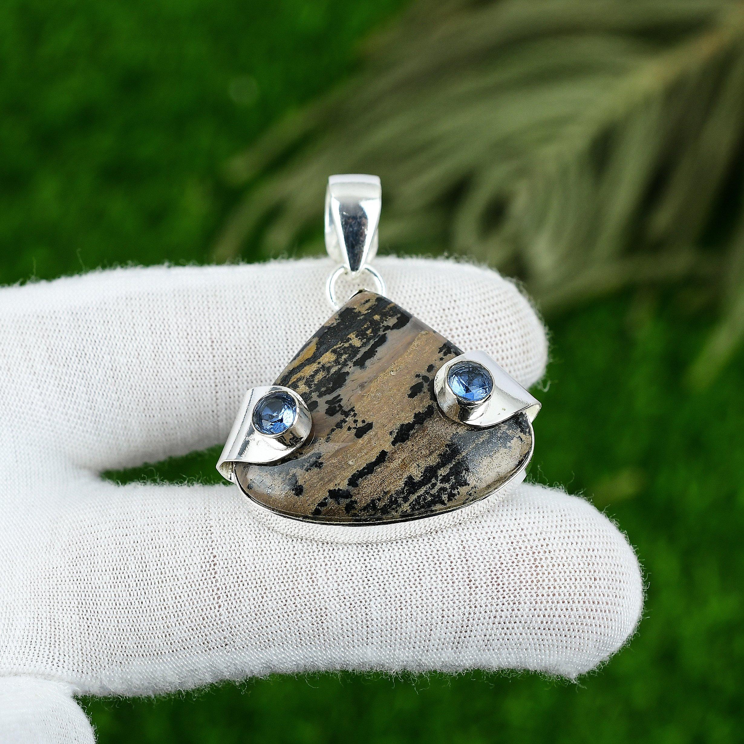 Mothers day Deal Pear Honey Dendrite Opal Gemstone Topaz Pendant Sterling Silver
