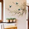 Creative Pear Blossom Branches and Little Bird Background Decorative Wall Stickers for The Living Room and Study