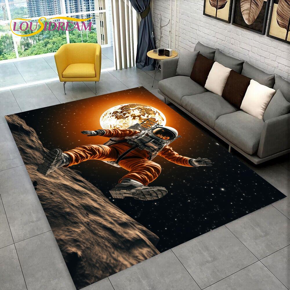 Astronaut Traum Universum Raumfahrer 3D Weltraum Cartoon Teppich für Wohnzimmer Schlafzimmer Dekoration, Rutschfest für Sofa Fußmatte Kinder