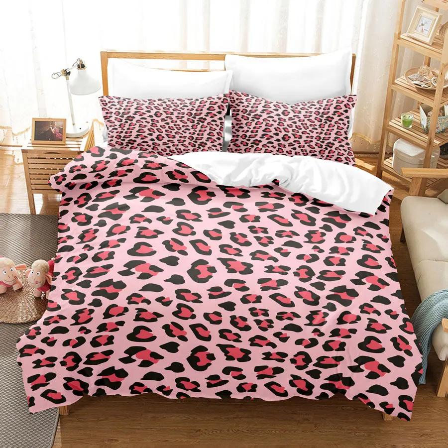 Digital Printing Three-Piece Kit Quilt Cover Pillowcase Leopard Print Bedding