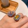 Jewelry Simulation Pink Diamond, Yellow Diamond Retro Square Ring Yao Set With Diamond Water Drop Ring 10 * 14
