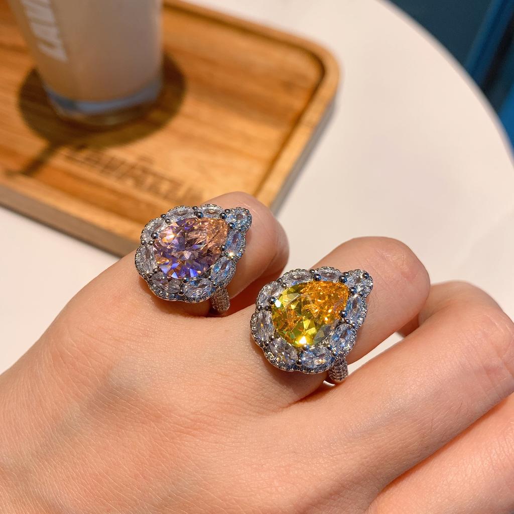 Jewelry Simulation Pink Diamond, Yellow Diamond Retro Square Ring Yao Set With Diamond Water Drop Ring 10 * 14