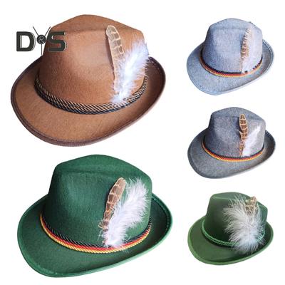 Men Fedora Retro Jazz Hat Feather And Rope Decor Curved Edge Solid Color Oktoberfest Party Festivals Holiday Bowler Cap