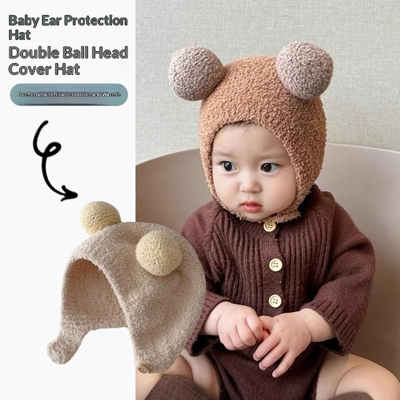 Cute Baby Hats Winter Warm Infant Beanie Cap With Ball Kids Girl Boys Kids Warm Woolen Ear Protection Pullover Hats
