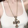 Y2K Gothic Style Black Beaded Cross Necklace & Cool Girl Sweatshirt Accessory