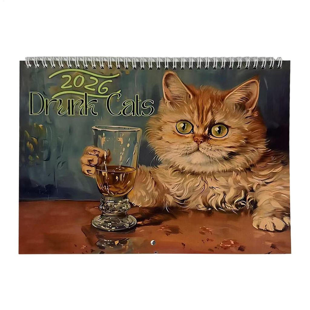 2026 Drunk Cats Calendar Cartoon Funny Weird Cat Hangable Calendar 12 Months Family Schedule Planner Organizer
