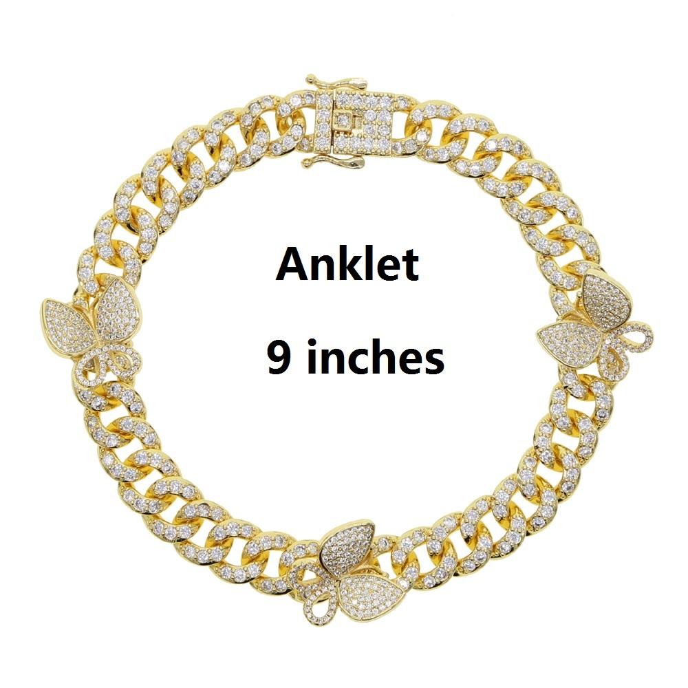 17cm 19cm 23cm 25cm 10mm Width Cuban Chain butterfly Charm Bracelet Anklet for Women Jewelry
