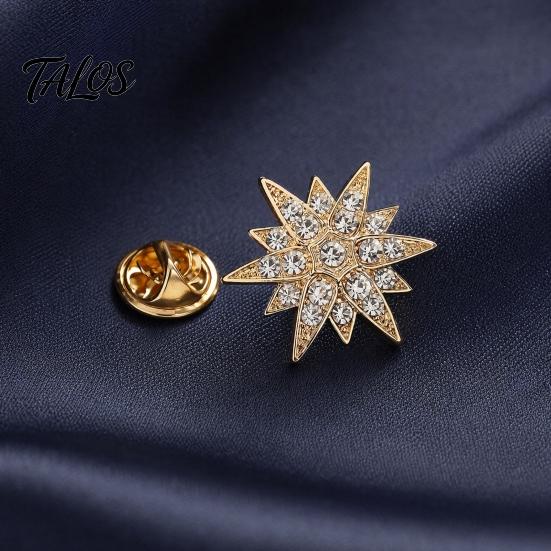 Men Formal Accessory 1/2Pcs Double-Layered Eight-Pointed Star Lapel Pin with Rhinestones, Thickened Alloy Decorative Brooch Safety Buckle for
