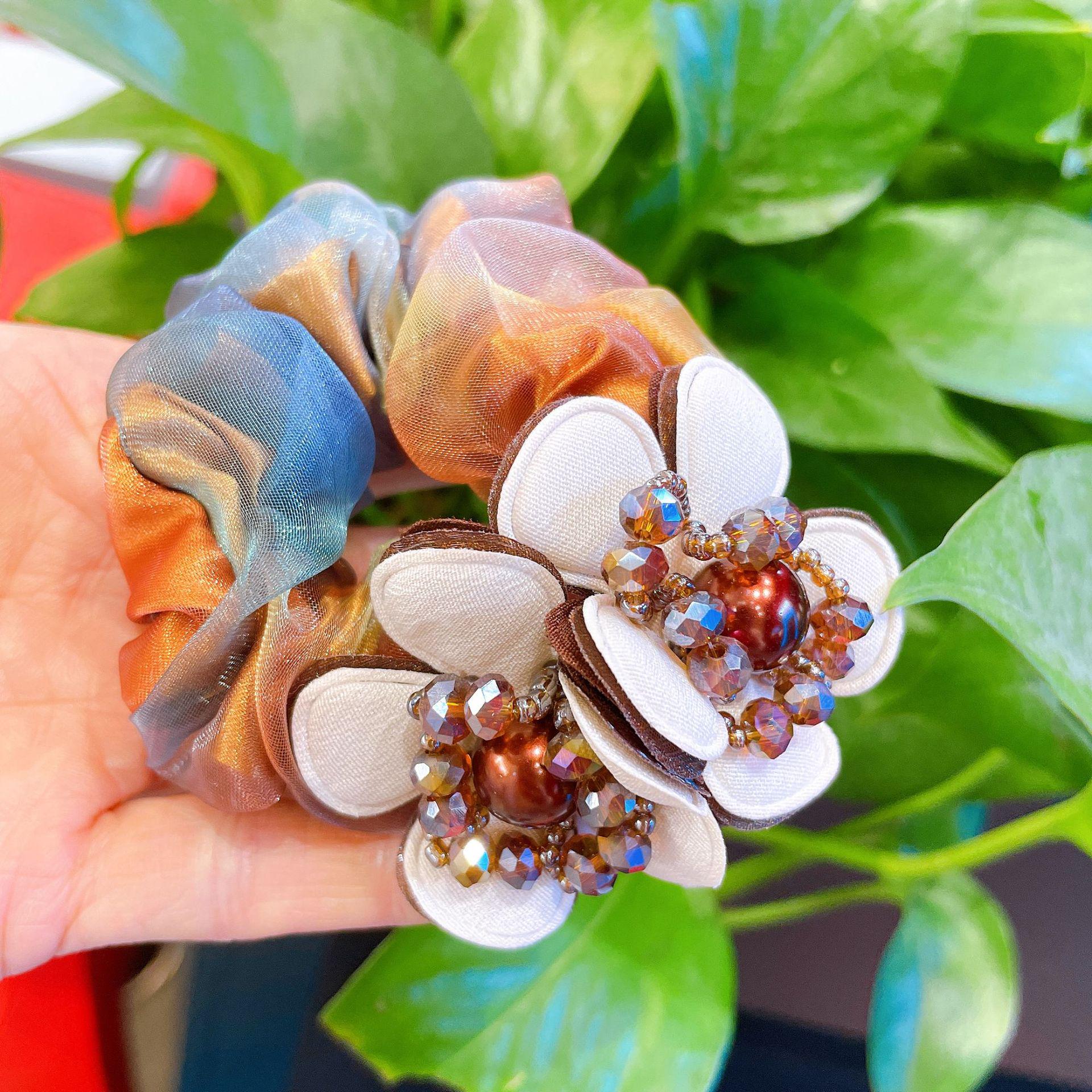 

Шелковая резинка для волос с цветком - Корейский стиль, аксессуар для пучка для женщин