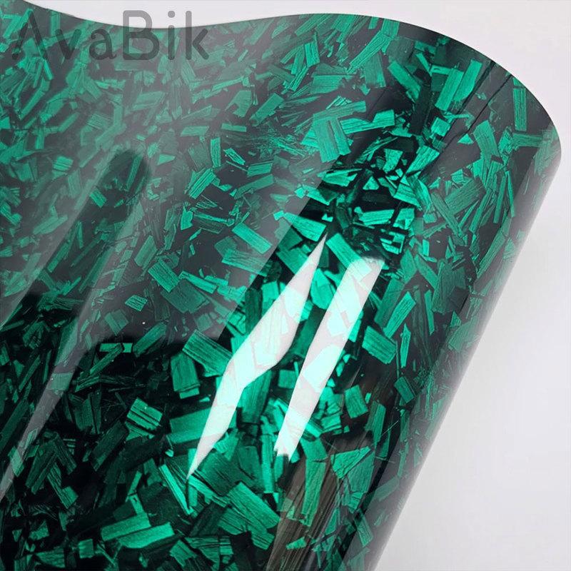 

20/50cm x 152cm High Glossy PET Green Forged Carbon Fiber Vinyl Wrap Film Motorcycle Scooter Car Decal low viscosity Bubble Free 20cm x 152cm