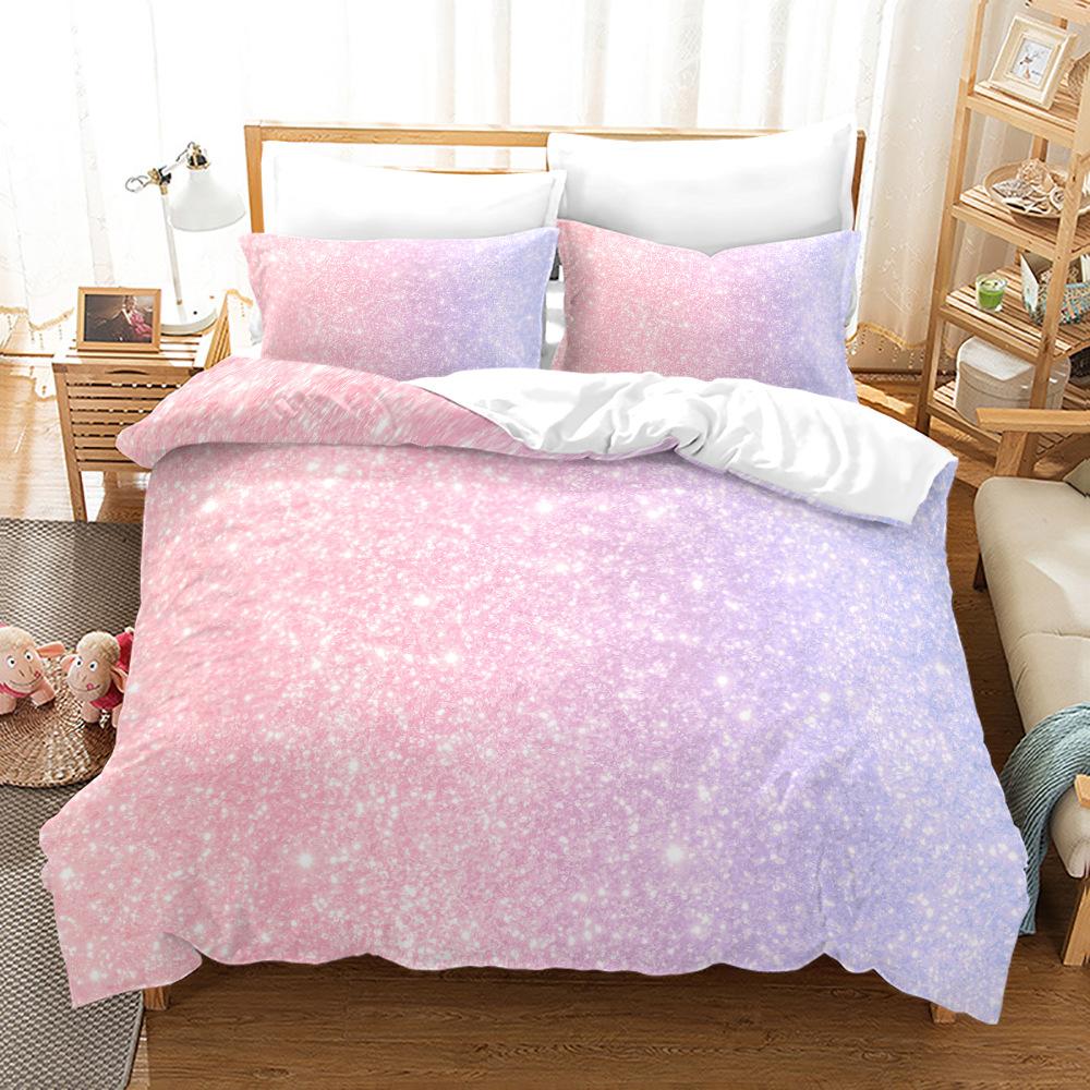 Gradient Duvet Cover Set Microfiber Rainbow Striped Glitter Sequins Quilt Cover Double Queen King Size 2/3pcs Comforter Cover