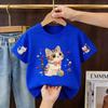 2026 Summer Children's Short-Sleeved Cute Cartoon Cat Print Baby Soft Cotton Multi-Purpose Loose-Fitting Breathable T-Shirt