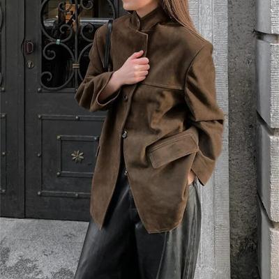 Veste ample à revers vintage automne hiver Maillard nouveau manteau femme mode simple boutonnage manteaux dames manches longues marron vêtements d'extérieur
