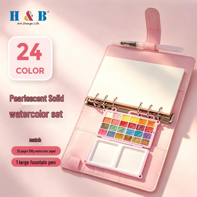 Pearlescent Watercolor Set: 24 Colors for Beginners & Art Students, Portable for Doodling & Painting