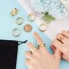 14Pcs 7 Size Stainless Steel Grooved Finger Rings Set, with 1Pc Rectangle Velvet Pouches, Golden, Inner Diameter: 16.5~22mm, 2Pcs/size