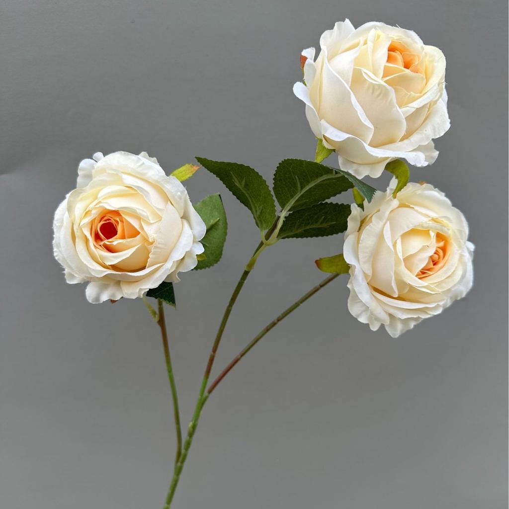 Artificial Rose Branch with Green Leeaf Three Heads Silk Rose Flower